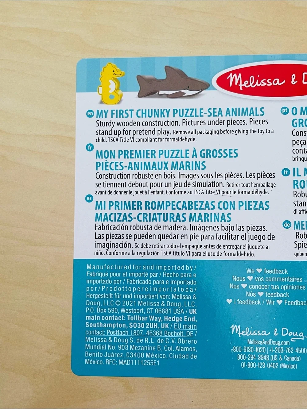 Melissa & Doug Sea Animals Chunky Wooden Puzzle 7-Piece Ocean Animal Puzzle